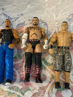 Mattel Wrestling Action Figure Trio - Black, Blue, Camouflage